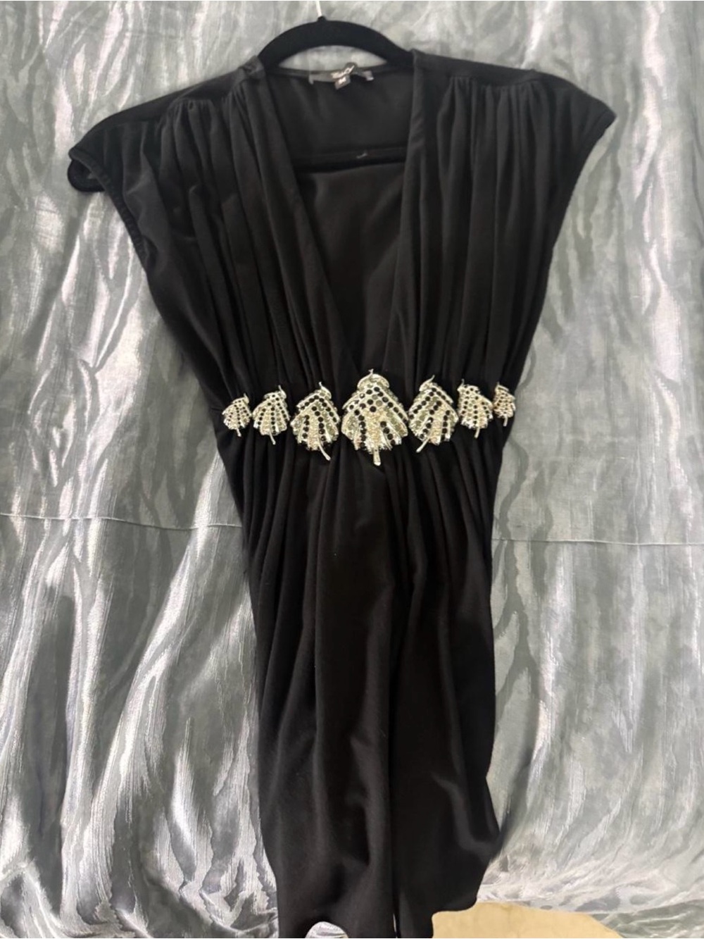 Sky brand Black Deep V top  with Embellished Waist - Picture 2 of 6